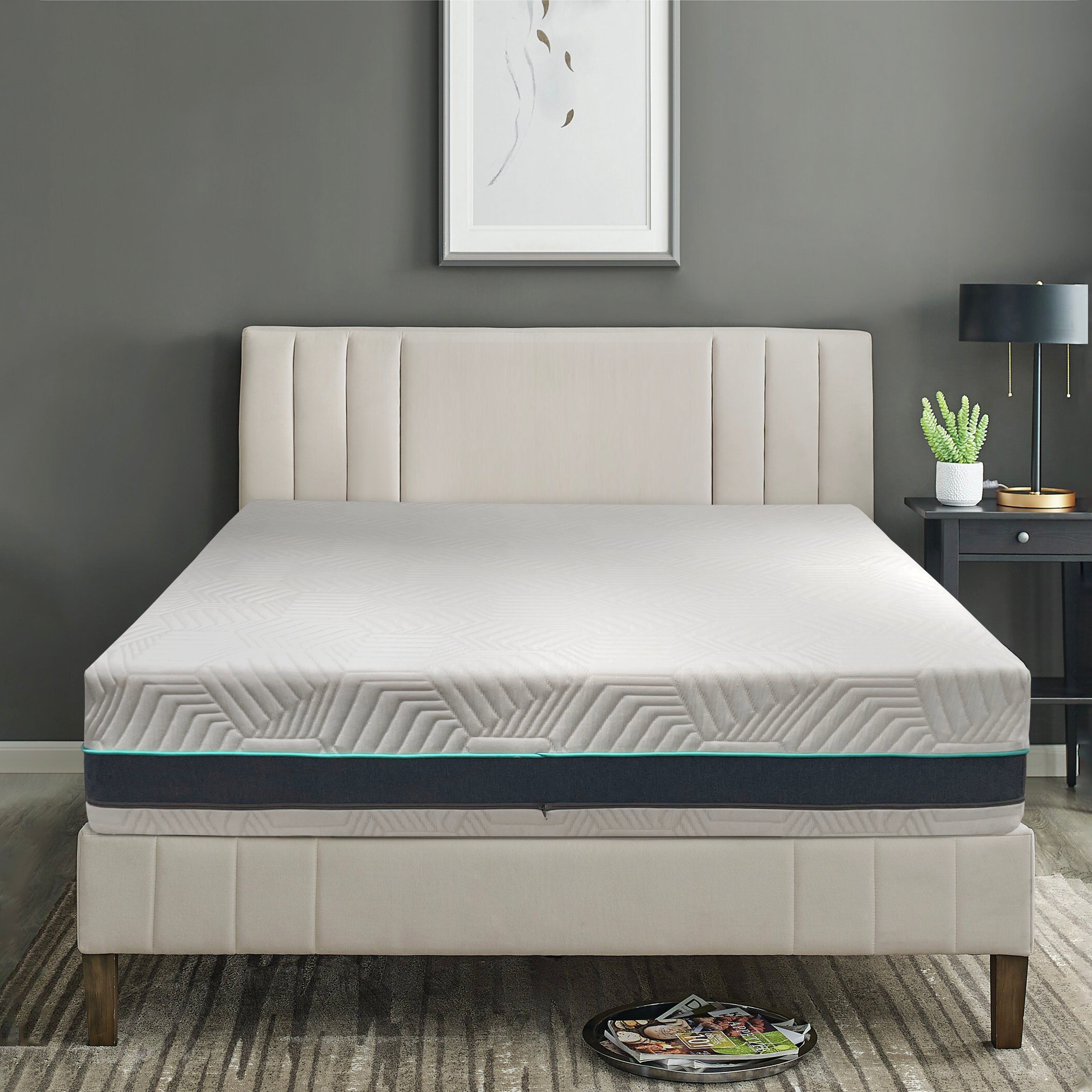 MLILY Mattress on a bed in a room with a gray wall and decorative elements.