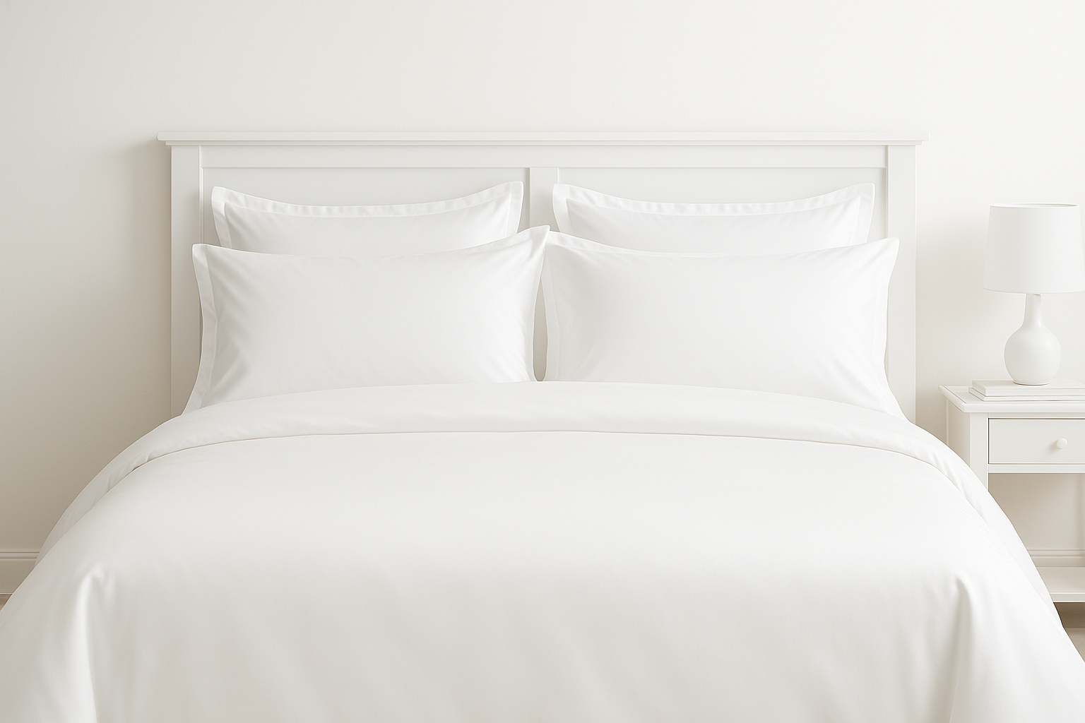 All-white luxury bed with smooth sateen duvet cover