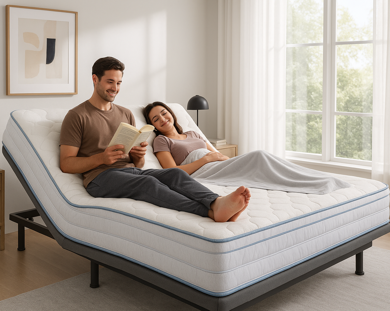 Audrey Tight Top Mattress on adjustable bed with natural light and modern aesthetic