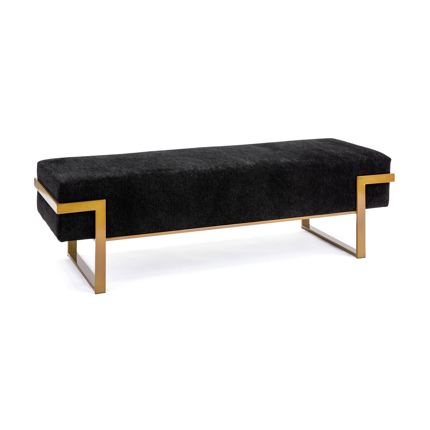 Wesley Allen Athena Bench with Sheen Gold Finish and Upholstered in Mid Black