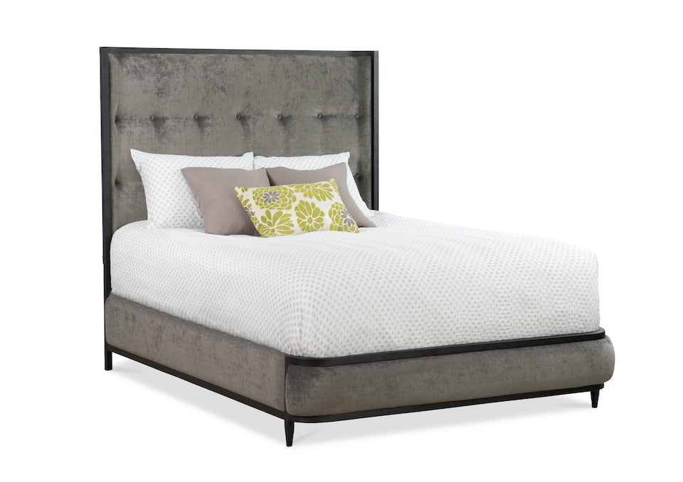 Wesley Allen Broadway Surround Bed in Aged Iron Finish Complimented with Best Freind Dusk Upholstery Fabric
