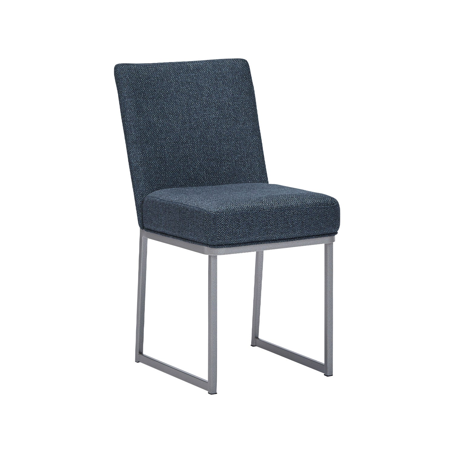 Wesley Allen Marbury Dining Chair in Charo Midnight Fabric and the Frame Finished in Silver Palladium.