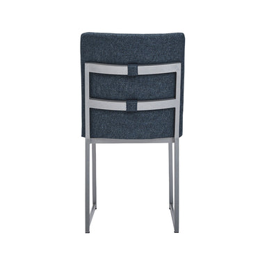 Wesley Allen Marbury Dining Chair in Charo Midnight Fabric and the Frame Finished in Silver Palladium. Back.
