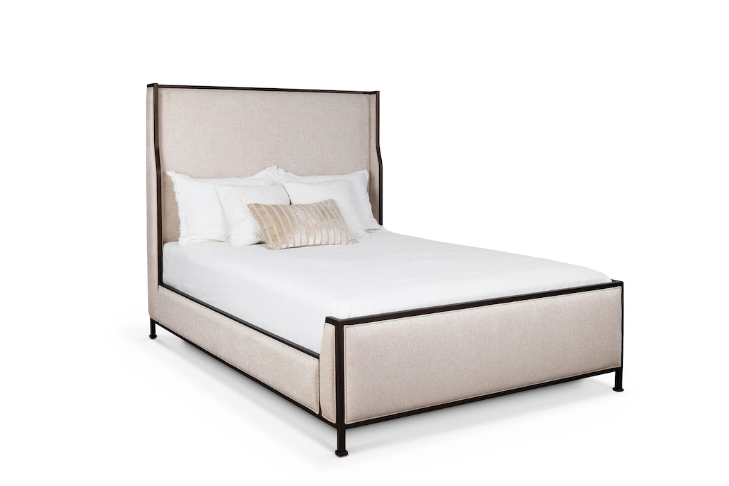 Wesley Allen Holden Upholstered Bed in Lyric Platnium and Old Copper Finish at Luxurious Beds and Linens