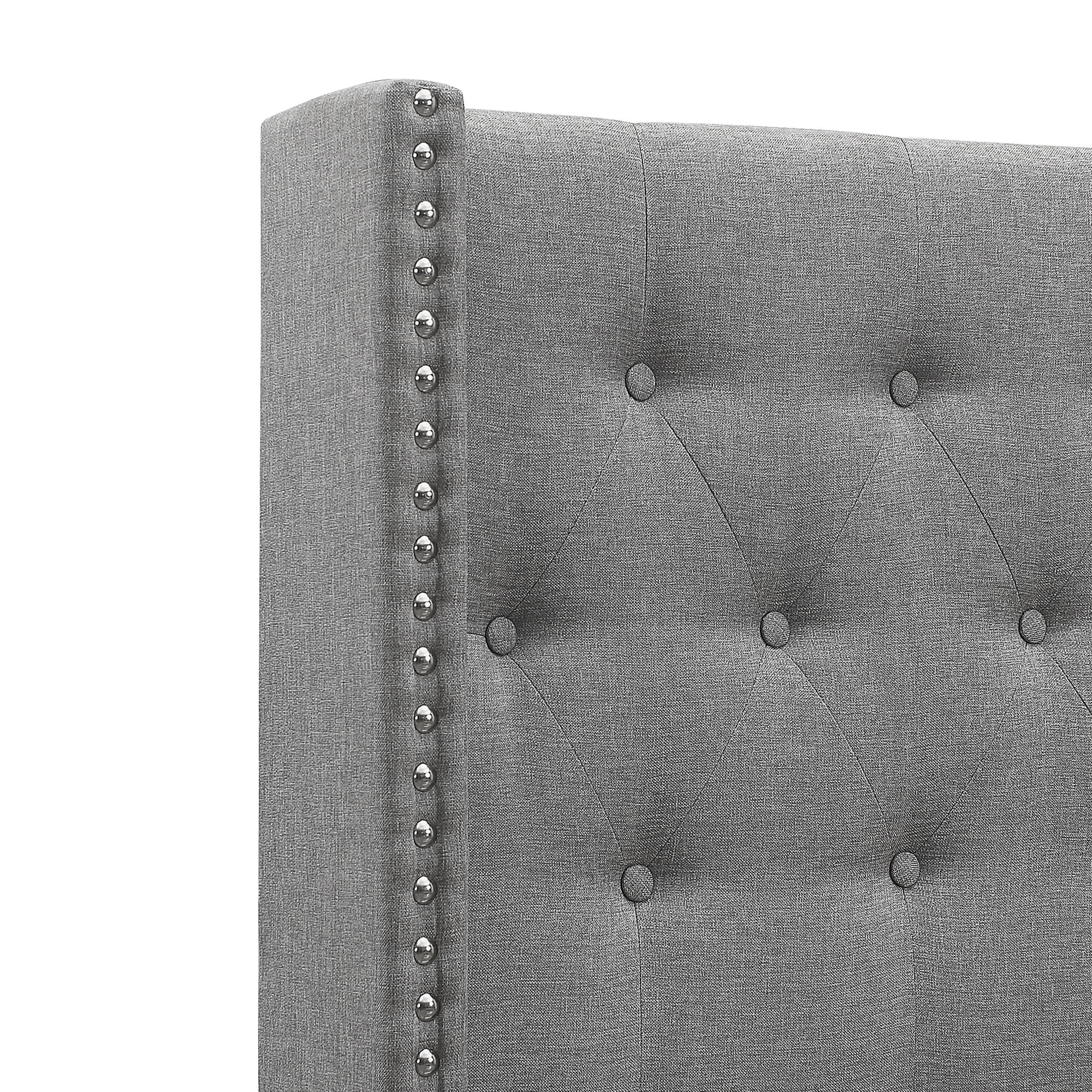 Oliver Upholstered Bed in Light Grey with classic tufted buttons and diamond nail design