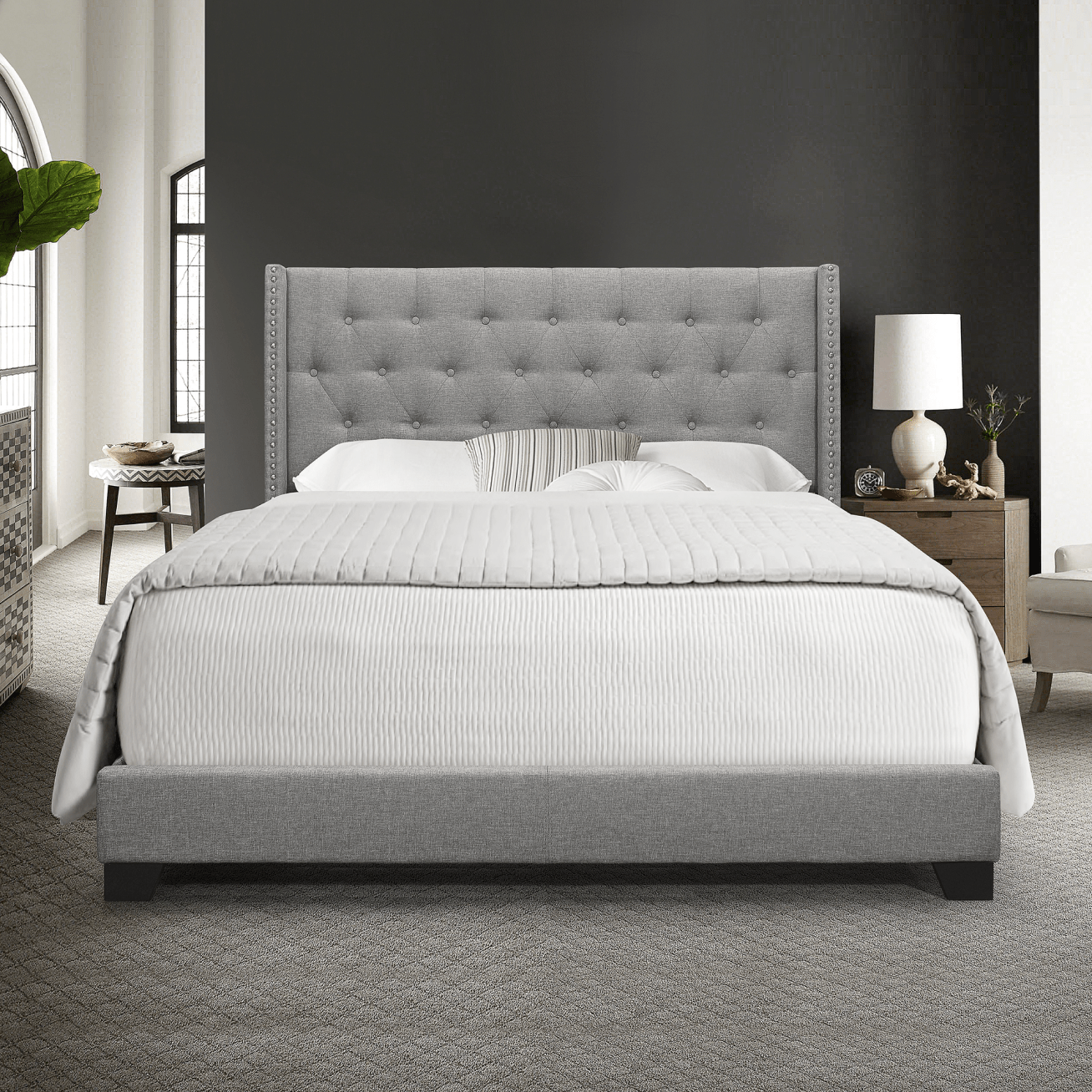 Oliver Upholstered Bed in Light Grey