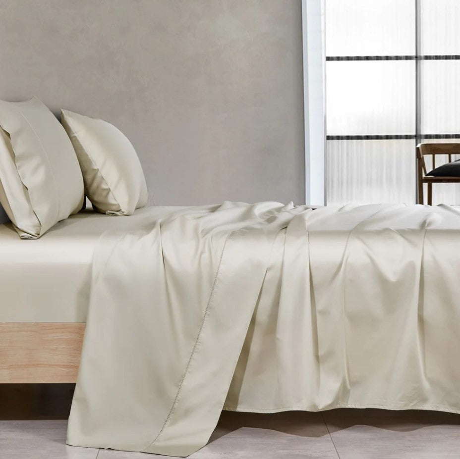 Pima Sheet Set in Stone made from ELS Certified Pima Cotton at Luxurious Beds and Linens.