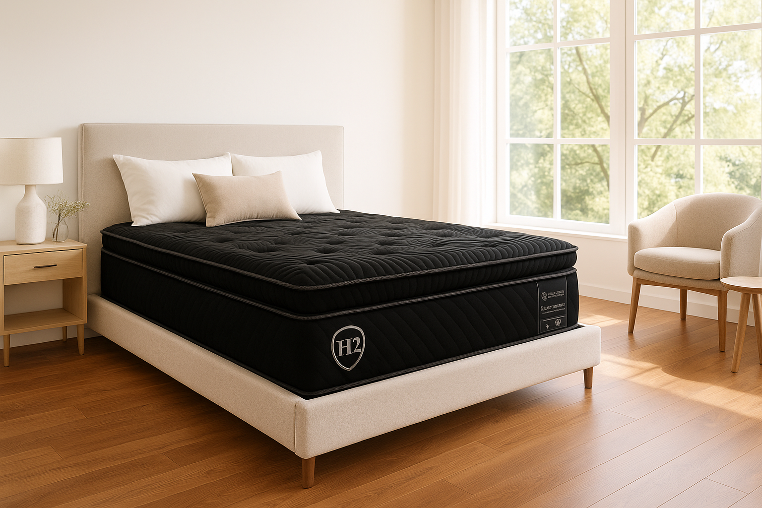 Bright Luxury Bedroom with Hardwood Floors