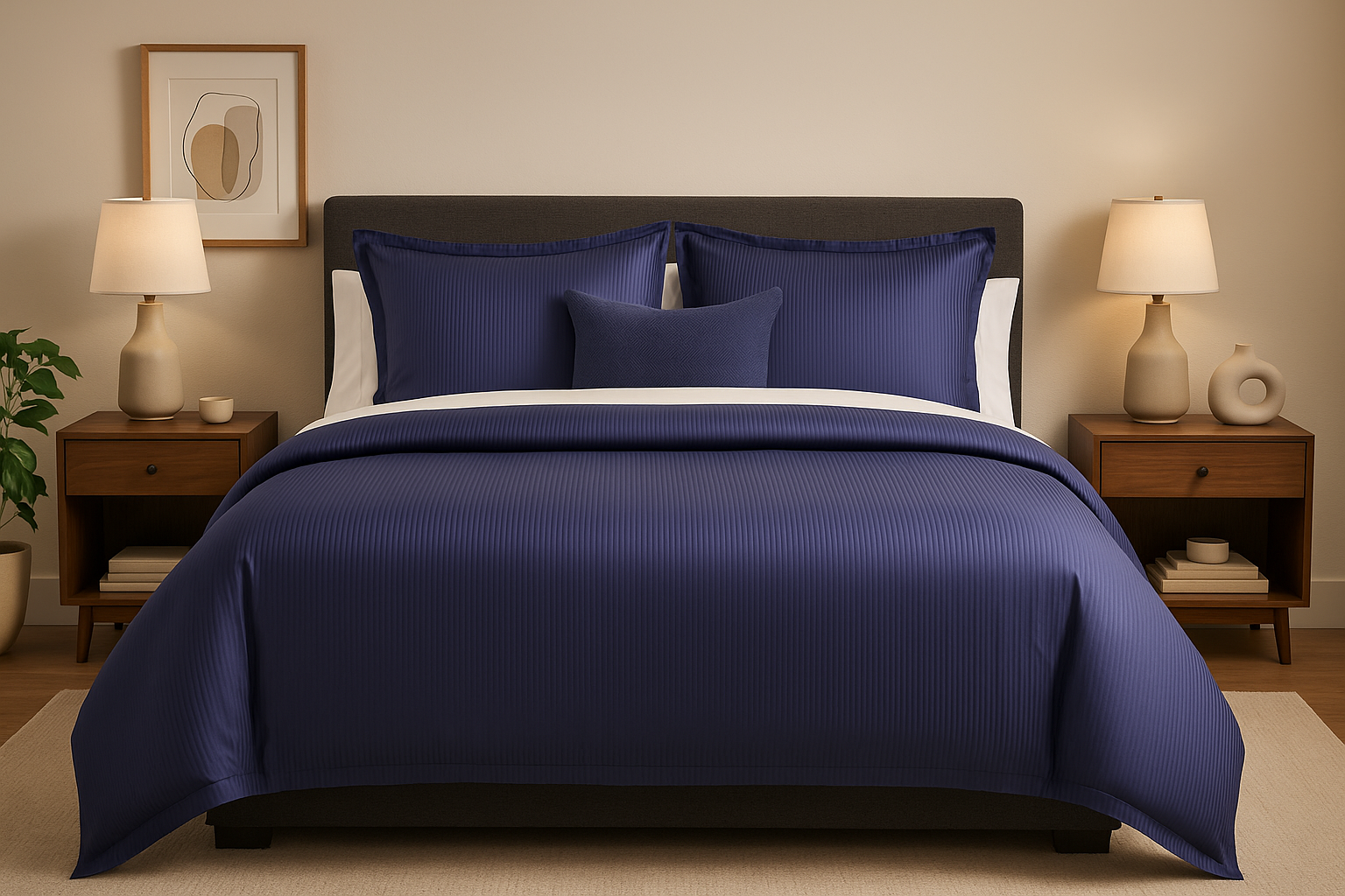 Full bedroom scene with 300 TC Striped Sateen Sheet Set