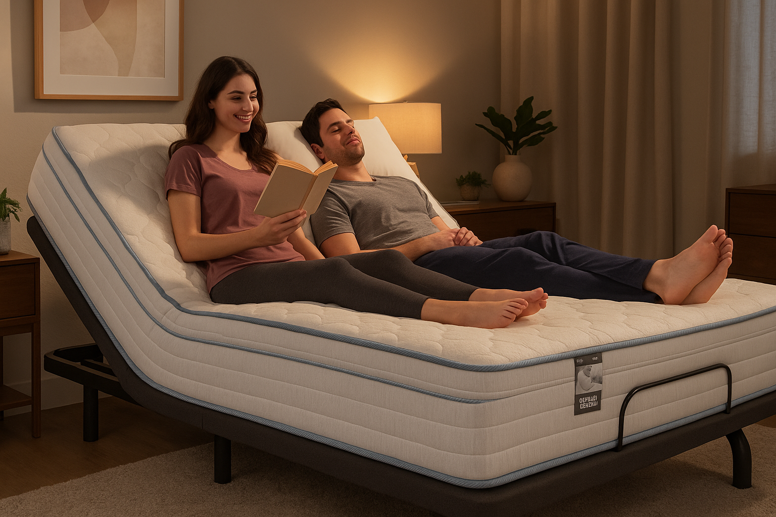 Longer mattress on adjustable bed with young couple