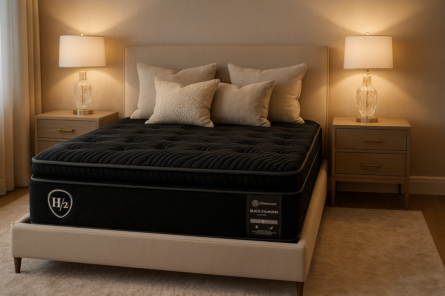 Luxury Bedroom with Black Diamond H2 Chiropractic Mattress