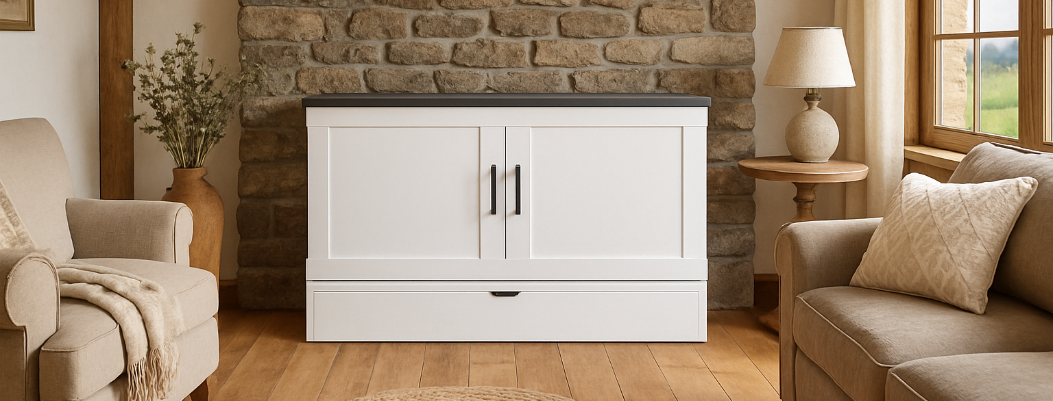 Resized Murphy bed cabinet - 15% shorter and 10% wider in country setting