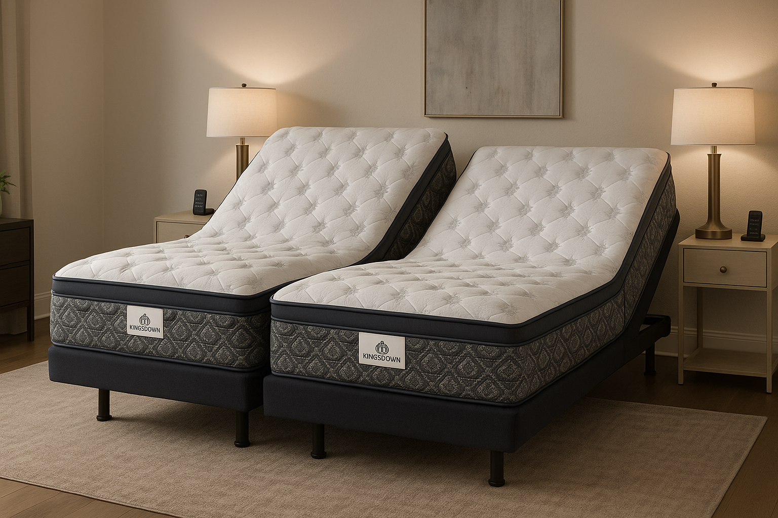 Split King Adjustable Bed with Kingsdown Ingleside Plush Mattresses