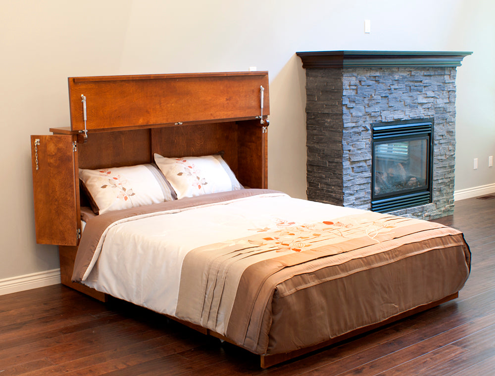 Park Avenue Cabinet Bed - Fireplace Lifestyle View Dressed Bed
