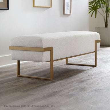 Wesley Allen Athena Bench with Opaque Gold Finish and Upholstered in Sugarshack Pearl