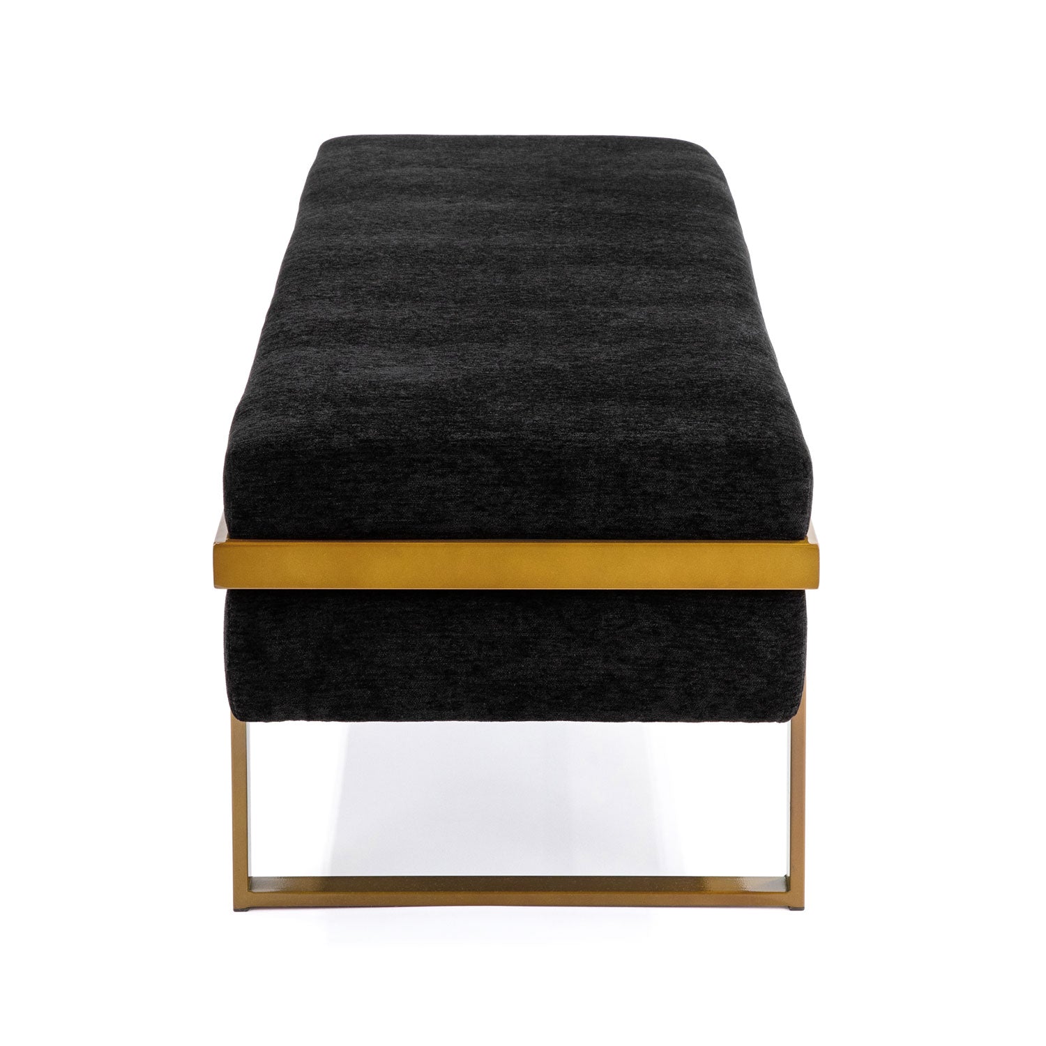 Wesley Allen Athena Bench with Sheen Gold Finish and Upholstered in Mid Black