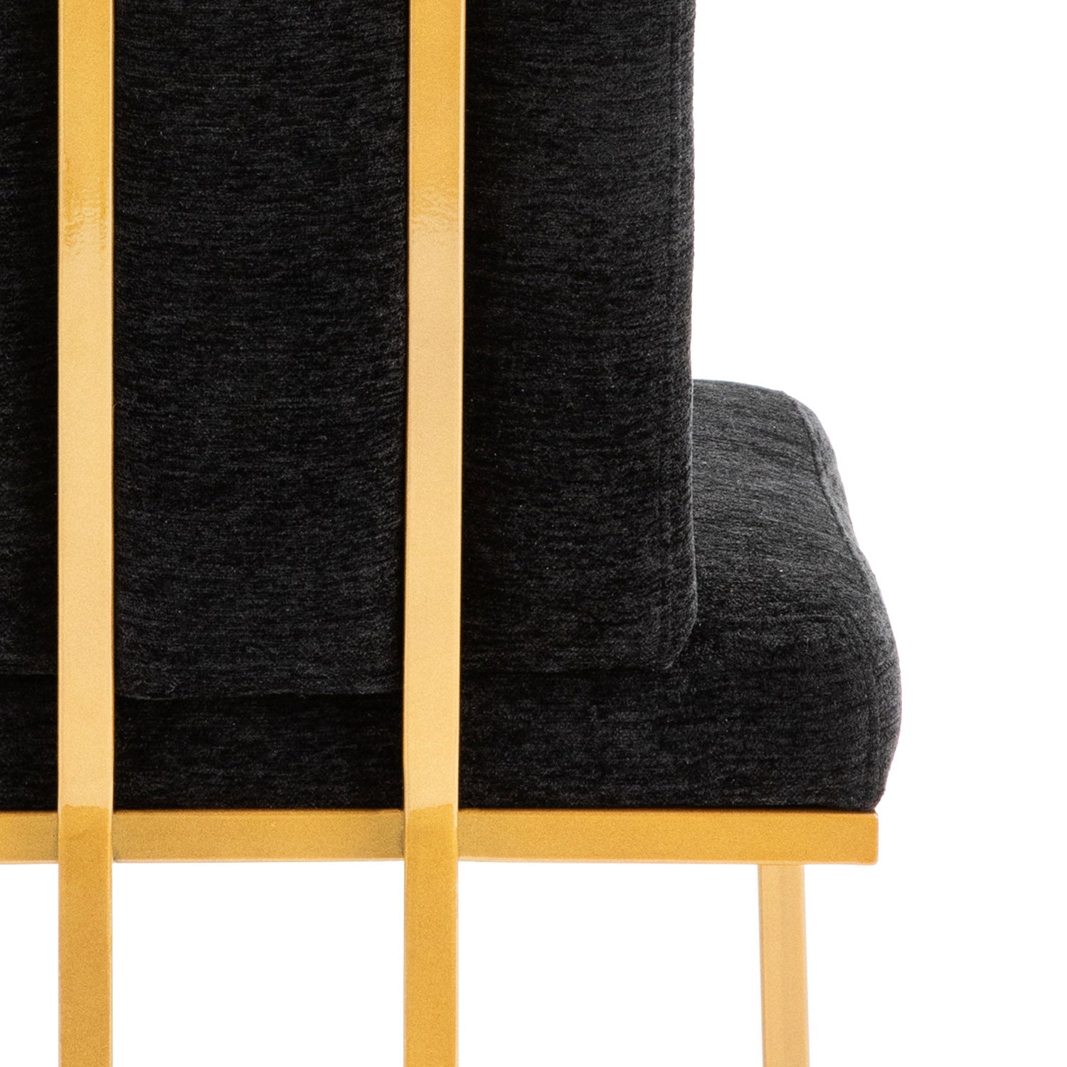 Wesley Allen Brentwood Chair in Mid Black Fabric and Sheen Gold Finish. Focus on Sheen Gold