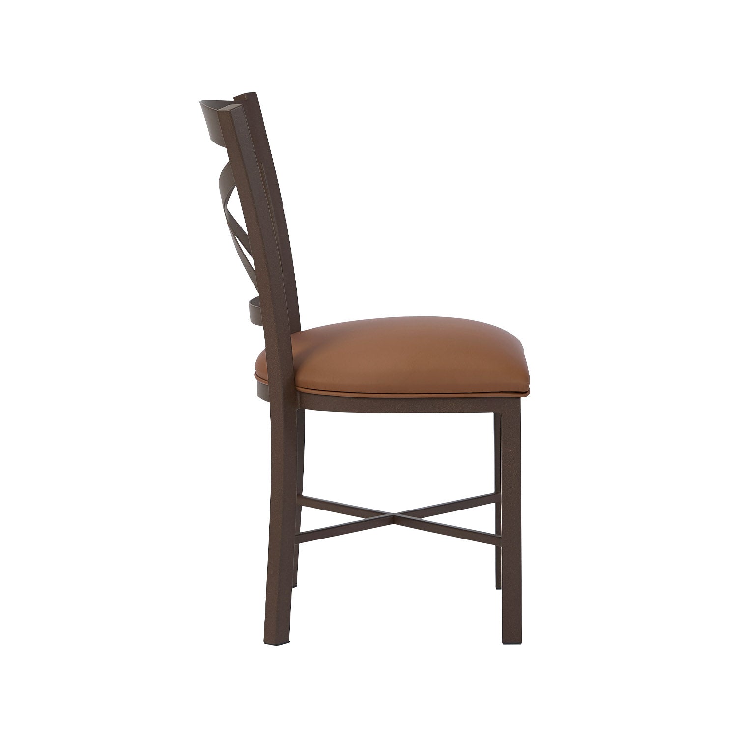 Wesley Allen Edmonton Chair in Dillon Luggage Vinyl and Speckled Oak Finish. Side View.