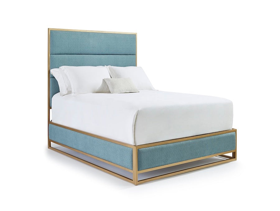 Wesley Allen Khloe Surround Bed in Aged Brass and Sasha Teal Fabric