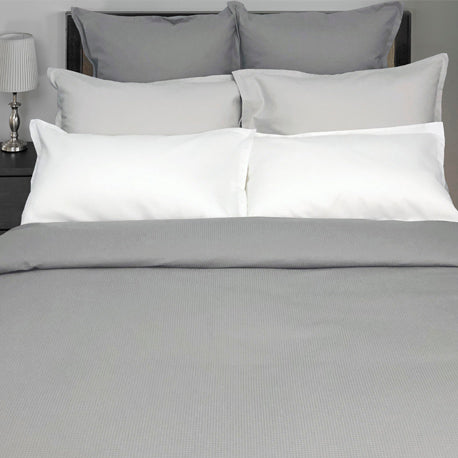 Picque Duvet Cover and Shams in all 3 colours including White, Glacier, and Dove Grey.