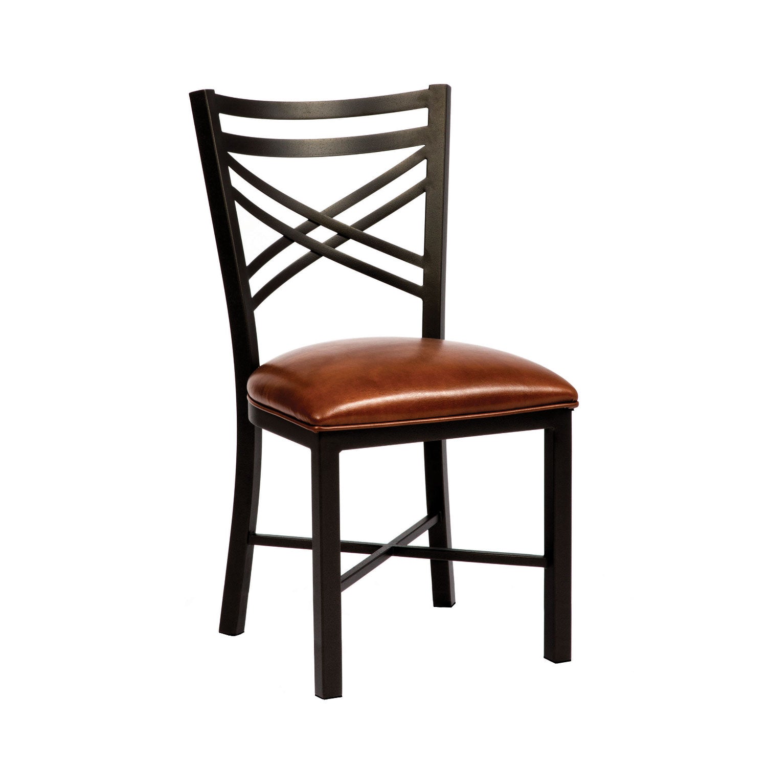 Wesley Allen Raleigh Chair with Yosemite Chestnut Vinyl and a Matte Black Finish.