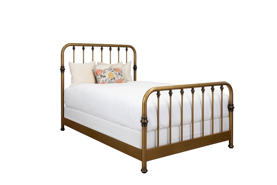 Wesley Allen Artem Iron Bed featured in Aged Brass