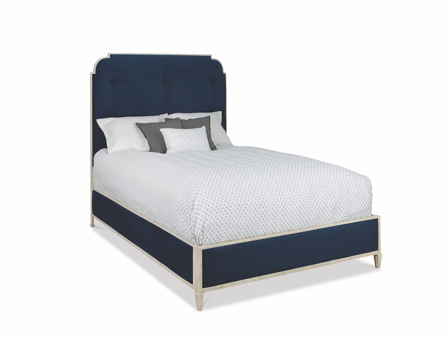 Wesley Allen Wagner  Surround Bed in Rustic Ivory Finish and Chronicle Navy Fabric