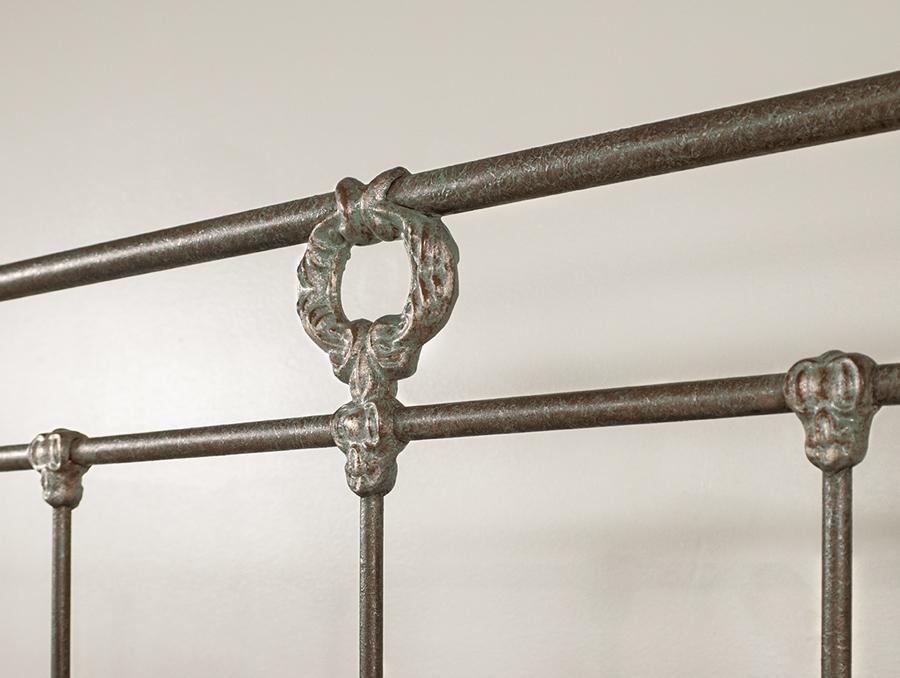 Wellington Iron Bed Close View Headboard in Textured Copper Moss