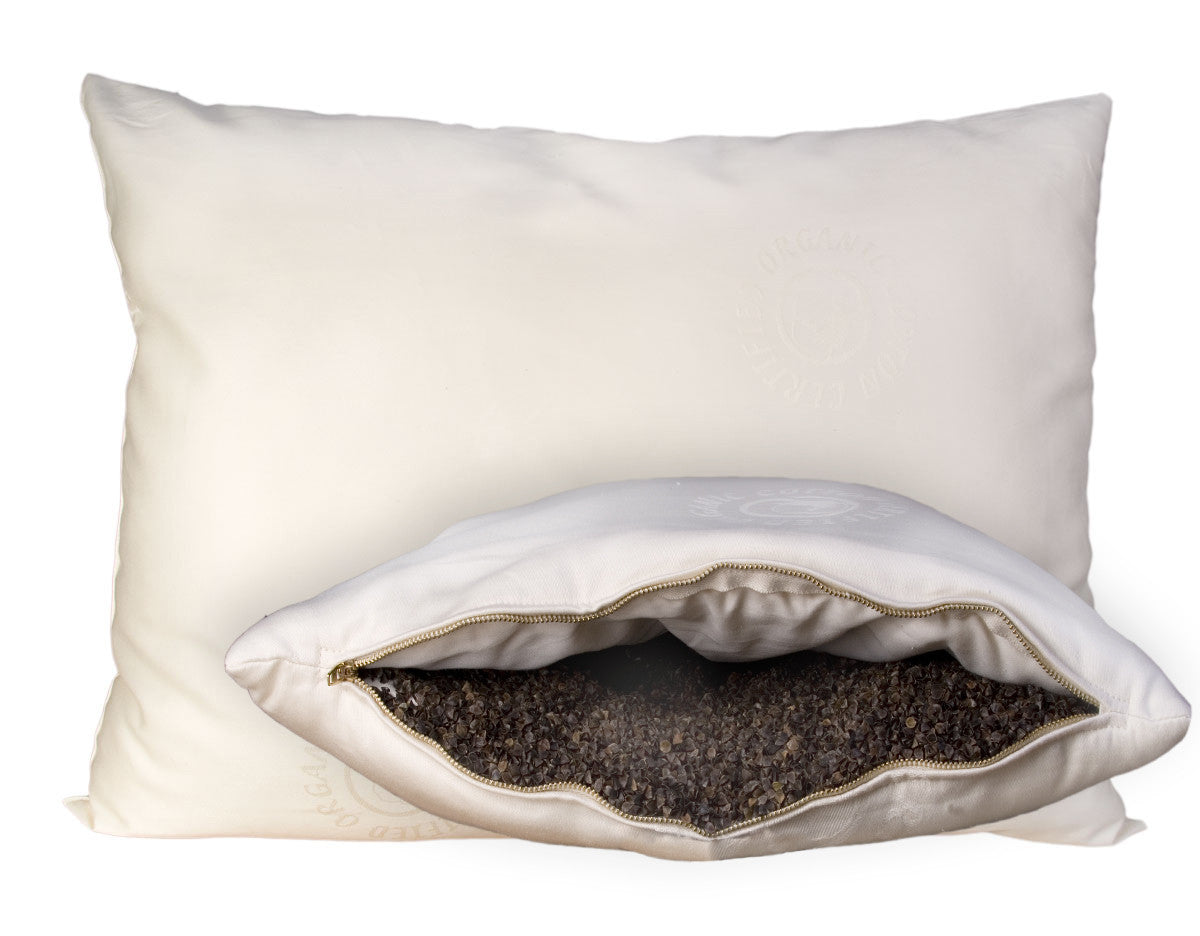 Wool-Wrapped Organic Pillow Buckwheat-Hull Pillow - Luxurious Beds and Linens